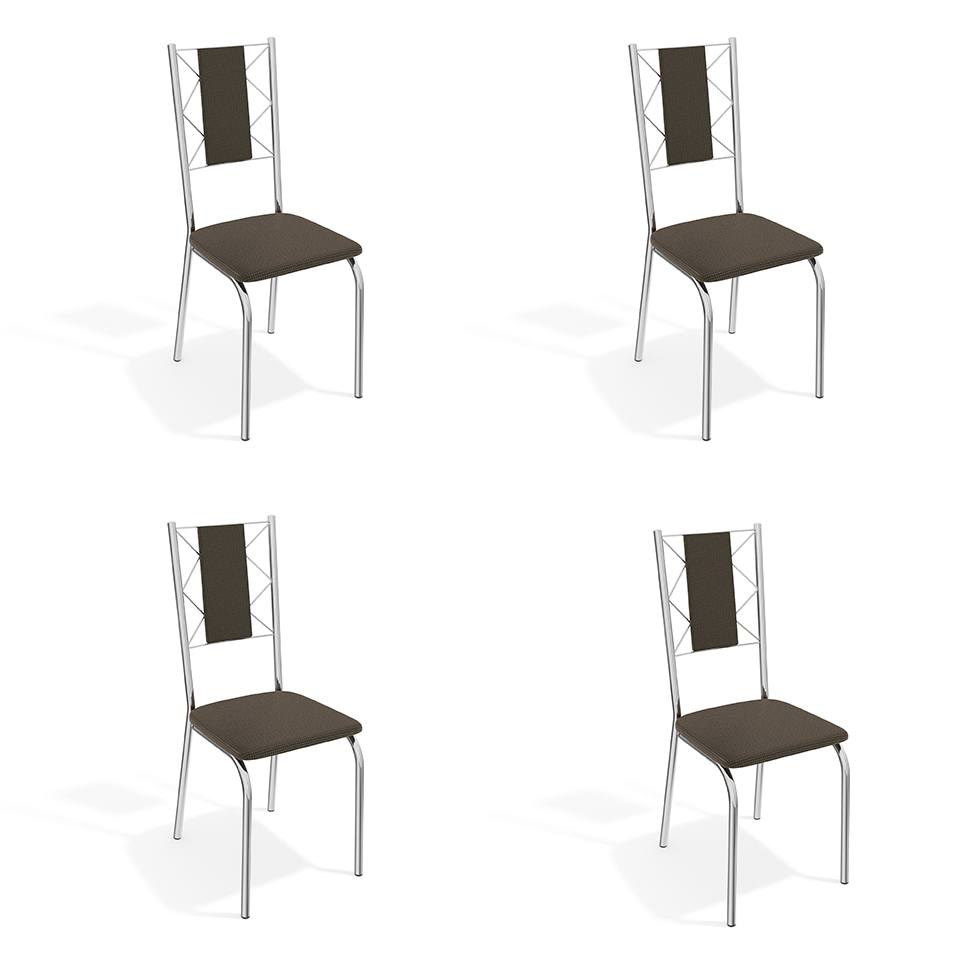 Conjunto com 4 Cadeiras de Cozinha Lisboa Cromado e Marrom