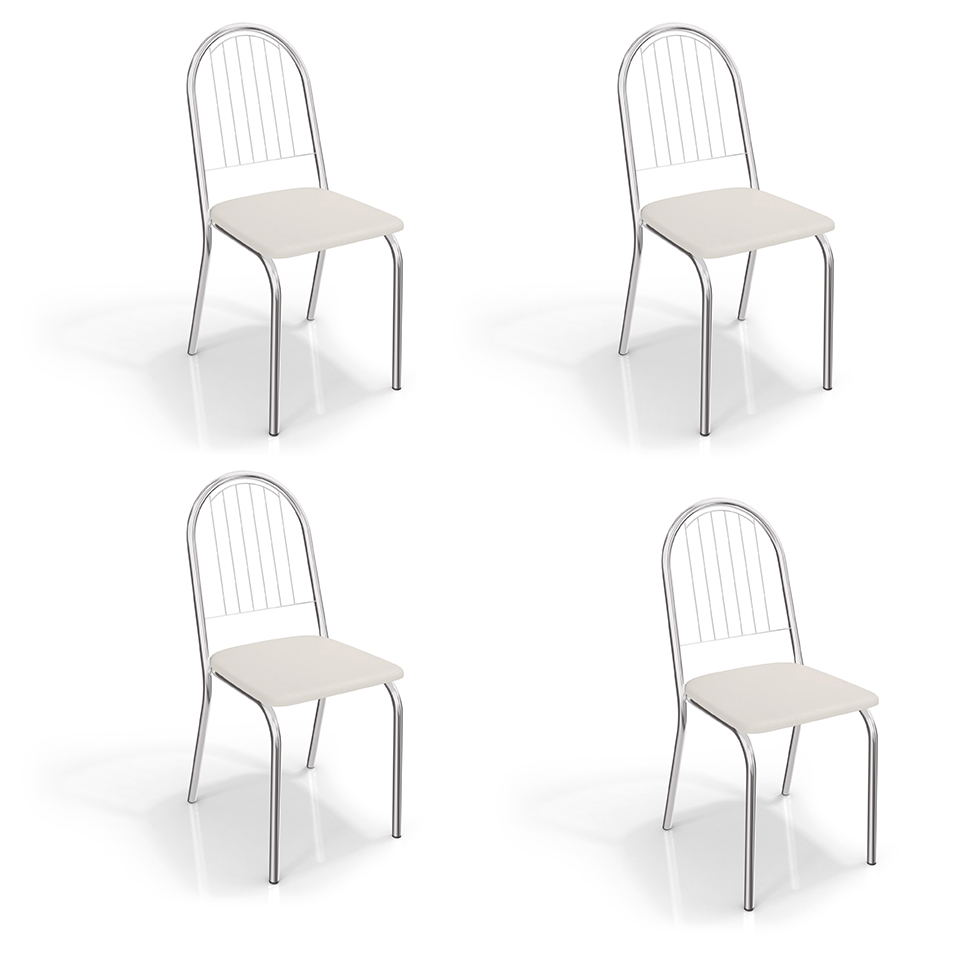 Conjunto com 4 Cadeiras de Cozinha Noruega Cromado e Branco