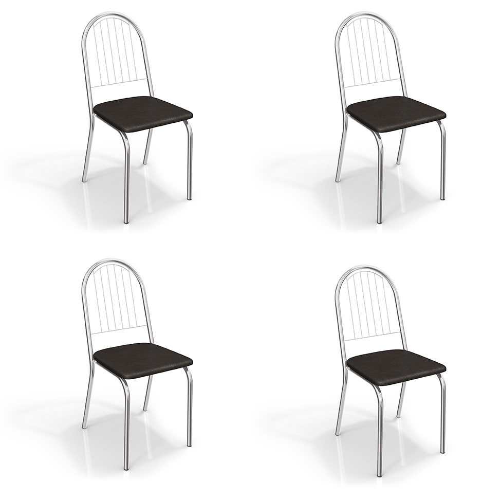 Conjunto com 4 Cadeiras de Cozinha Noruega Cromado e Preto