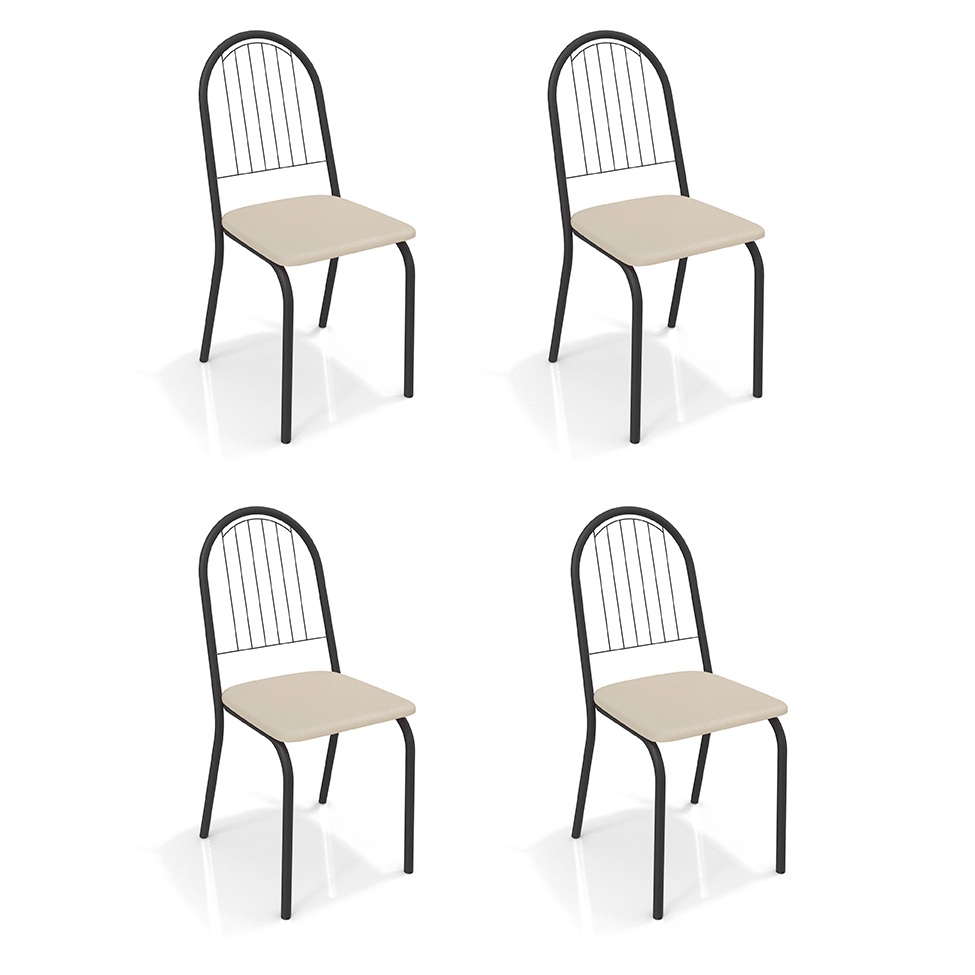 Conjunto com 4 Cadeiras de Cozinha Noruega Preto e Nude