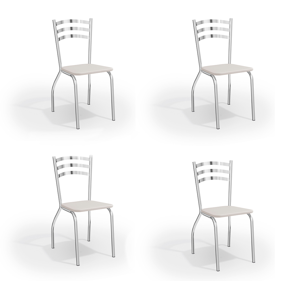 Conjunto com 4 Cadeiras de Cozinha Portugal Cromado e Branco