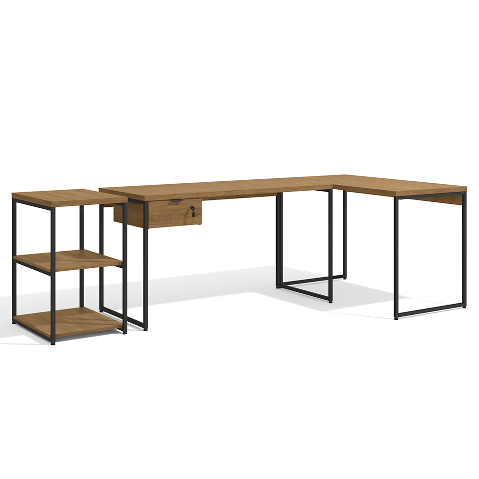 Conjunto de 2 Escrivaninhas 1 GV e Estante Ester Freijó e Preto