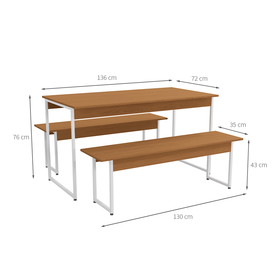 Conjunto de Mesa de Cozinha com 2 Bancos Goya Canela e Branco