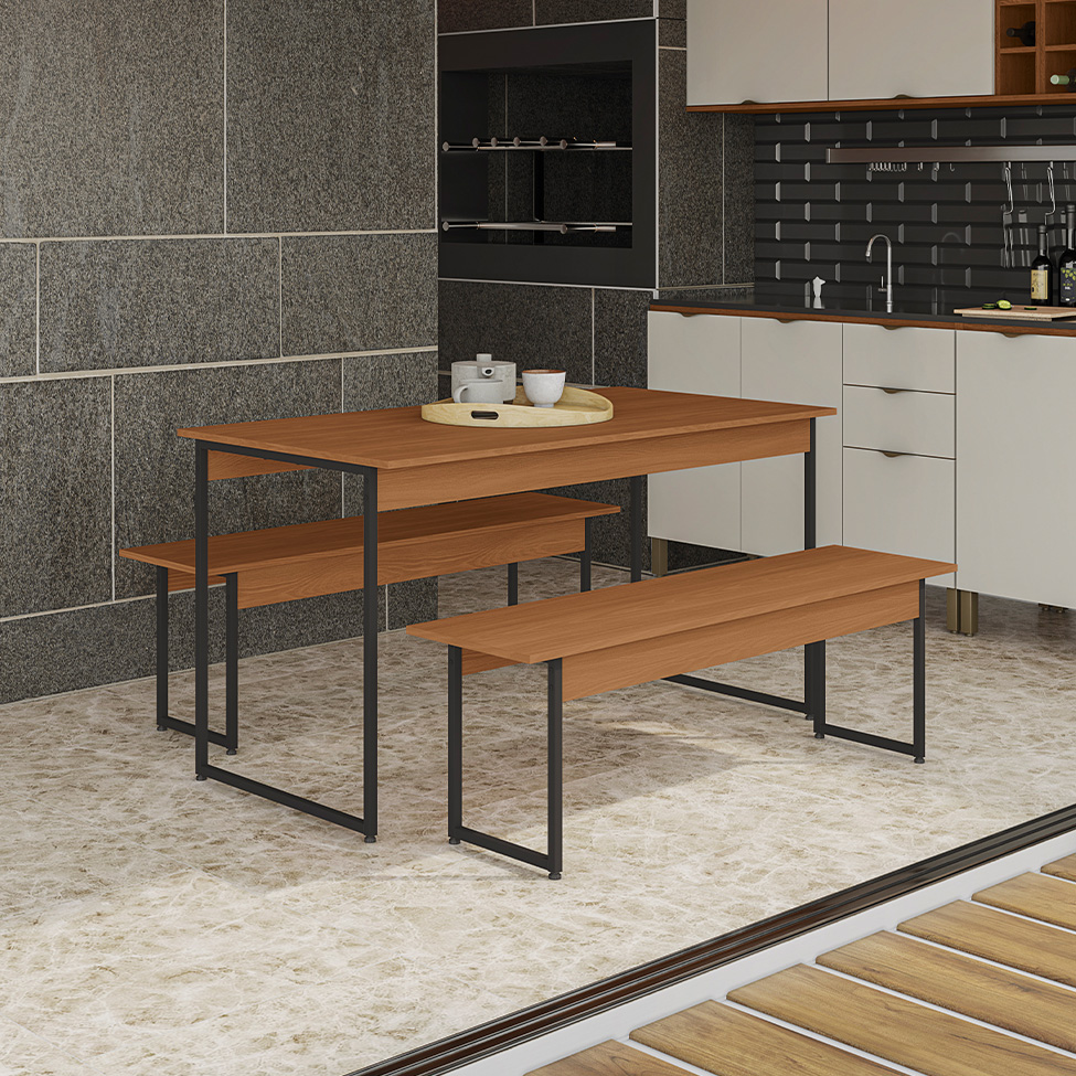 Conjunto de Mesa de Cozinha com 2 Bancos Goya Canela e Preto