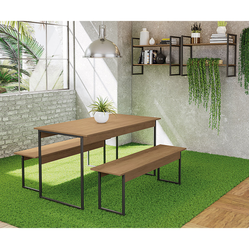 Conjunto de Mesa de Cozinha com 2 Bancos Naíma Freijó e Preto Fosco