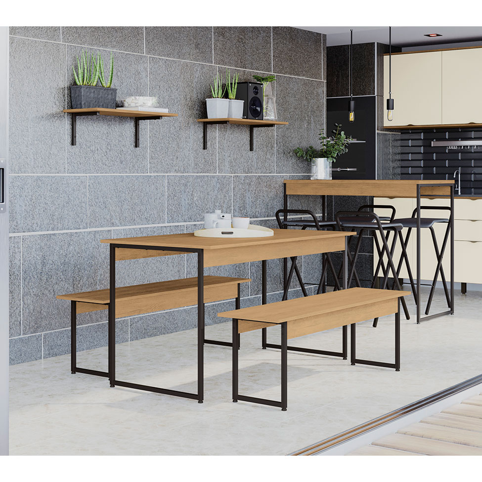 Conjunto de Mesa de Cozinha com 2 Bancos Naíma Freijó e Preto Fosco