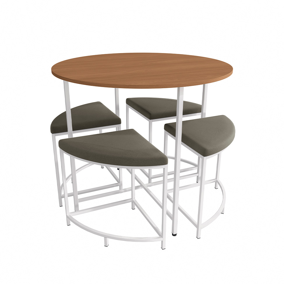 Conjunto de Mesa de Cozinha com 4 Bancos Goya Canela e Branco