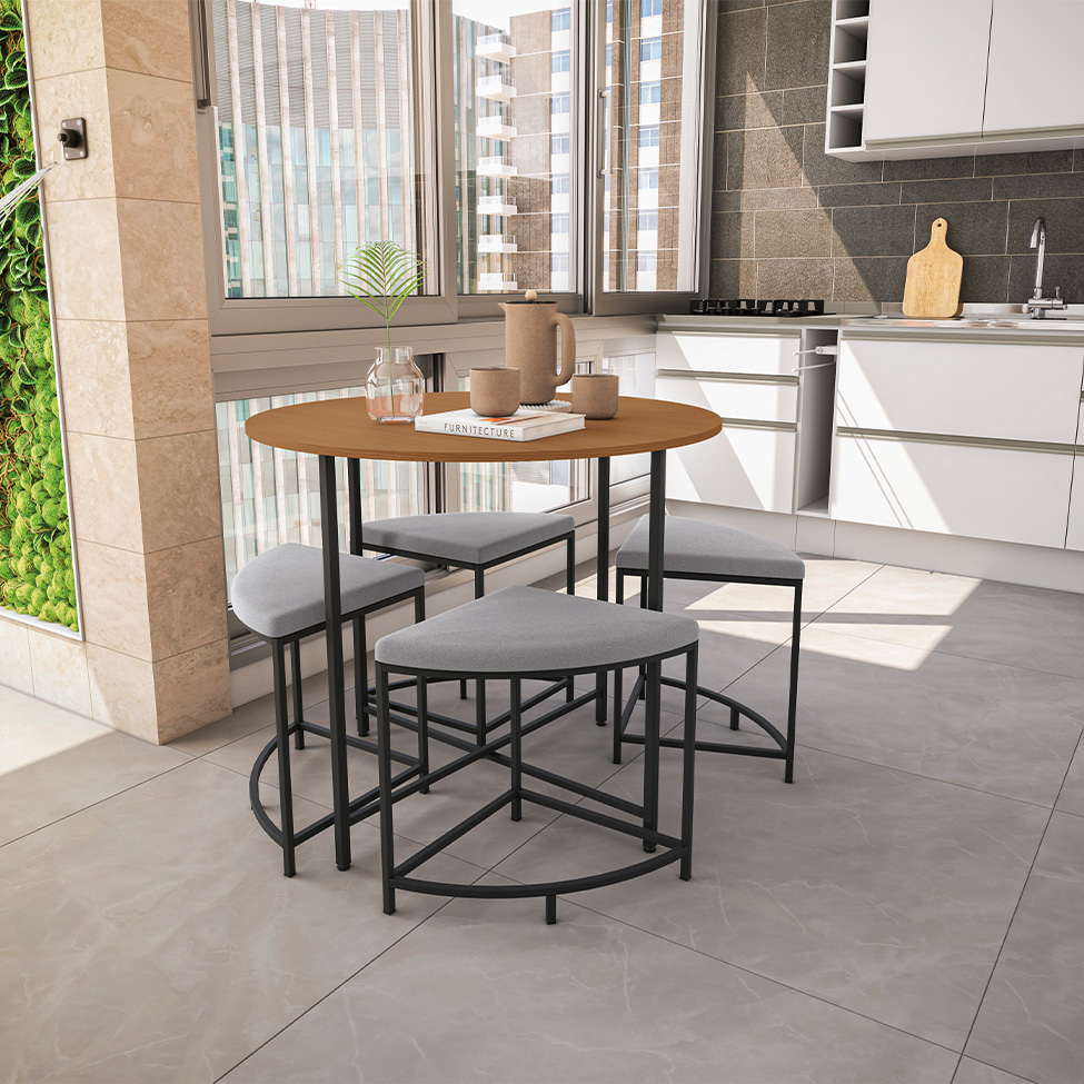 Conjunto de Mesa de Cozinha com 4 Bancos Goya Canela e Preto