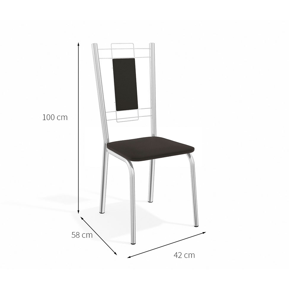 Conjunto de Mesa de Cozinha com Tampo de Vidro e 6 Cadeiras Joana Preto e Cromado