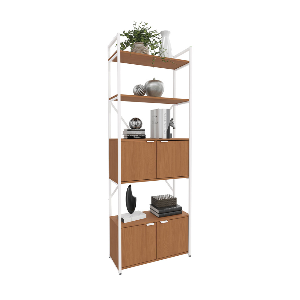 Estante Goya 4 Portas Canela e Branca