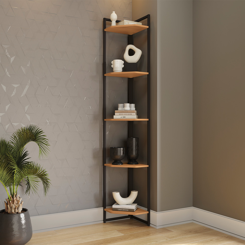 Estante Goya Canela e Preta 202x31 cm