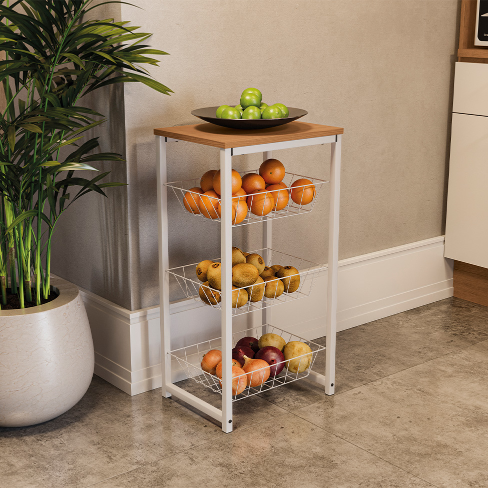 Fruteira Goya 3 Cestos Canela e Branca