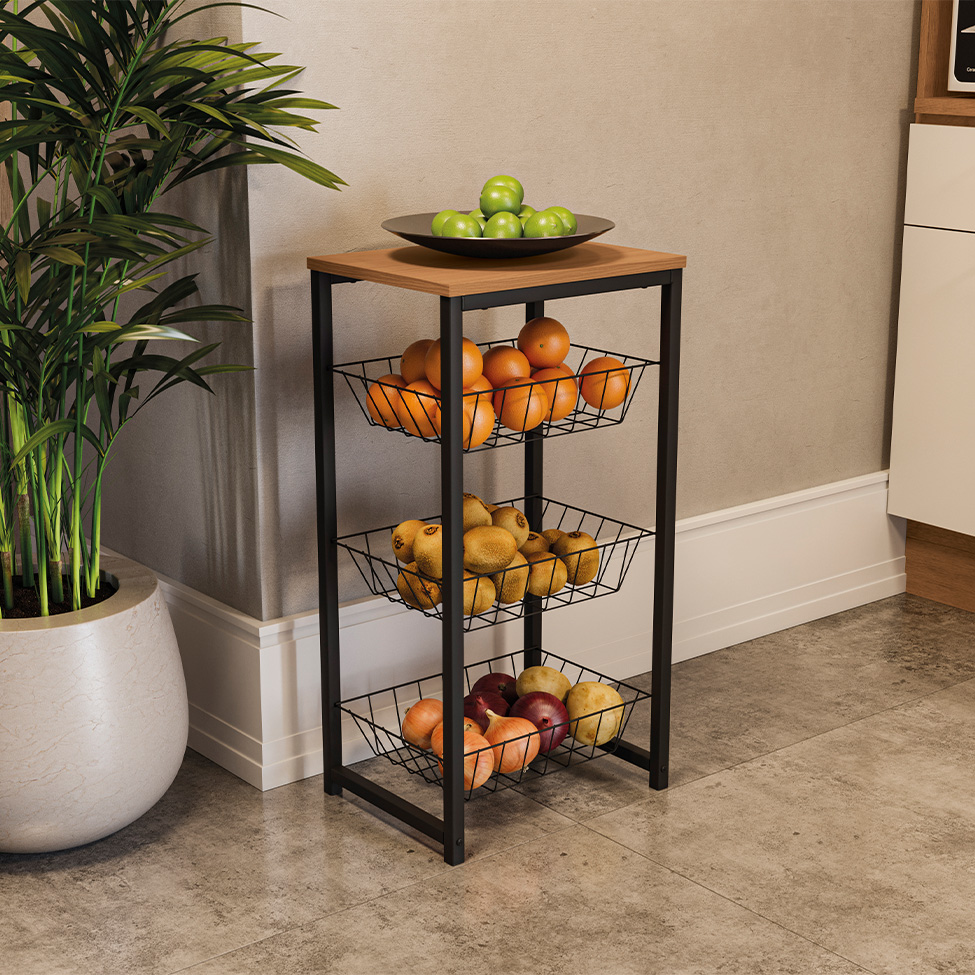 Fruteira Goya 3 Cestos Canela e Preta