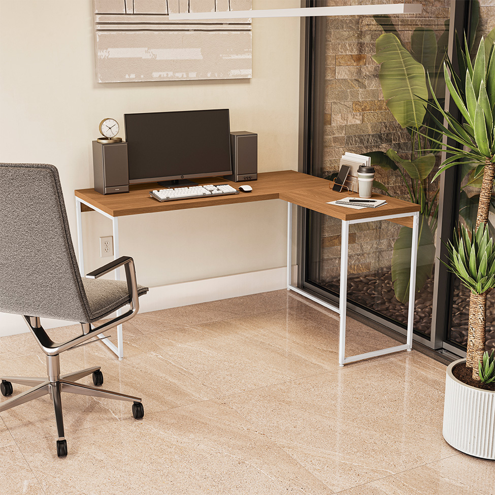 Mesa Auxiliar de Escritório Goya Canela e Branca