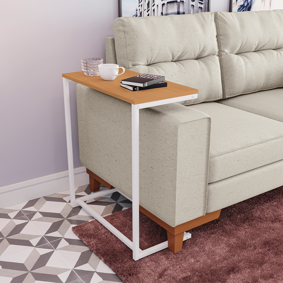 Mesa Lateral Retangular Goya Canela e Branca
