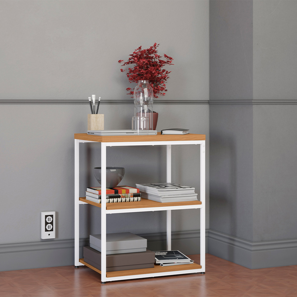 Mesa Lateral Retangular Goya Canela e Branca 45 cm