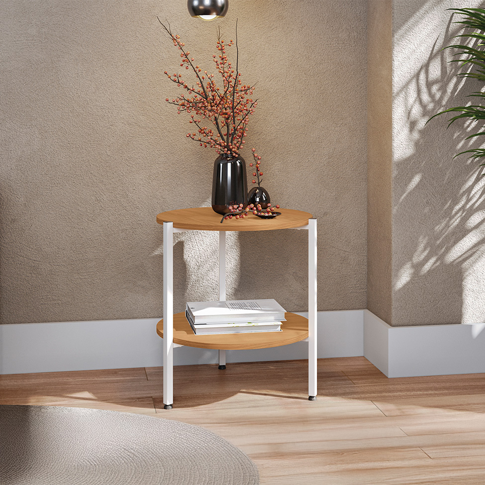 Mesa Lateral Retangular Goya Canela e Branca 47 cm