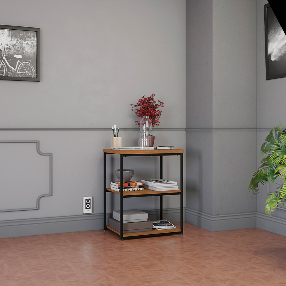 Mesa Lateral Retangular Goya Canela e Preta 45 cm