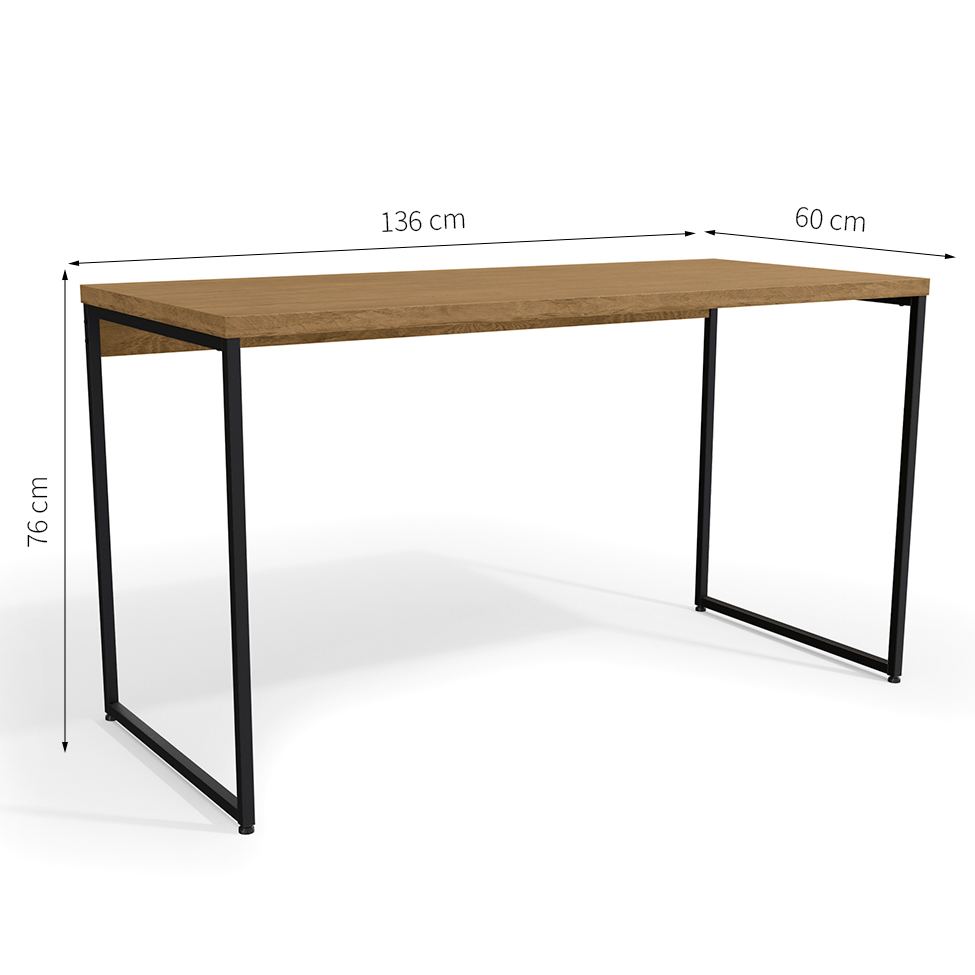 Mesa de Escritório Clécio Industrial Freijó e Preta 136 cm