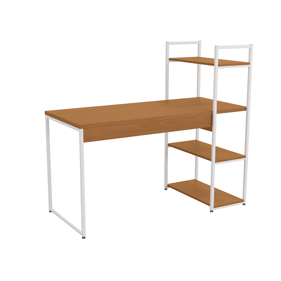 Mesa de Escritório com Estante Goya Canela e Branca