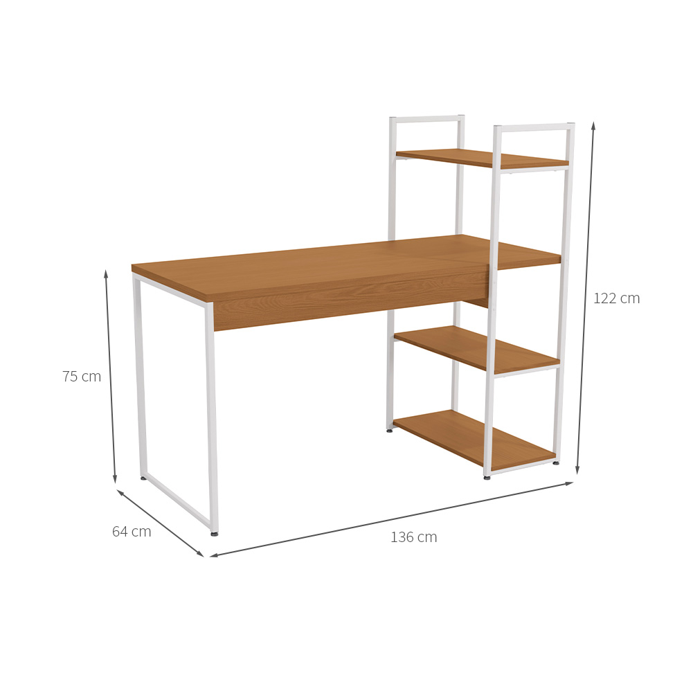 Mesa de Escritório com Estante Goya Canela e Branca
