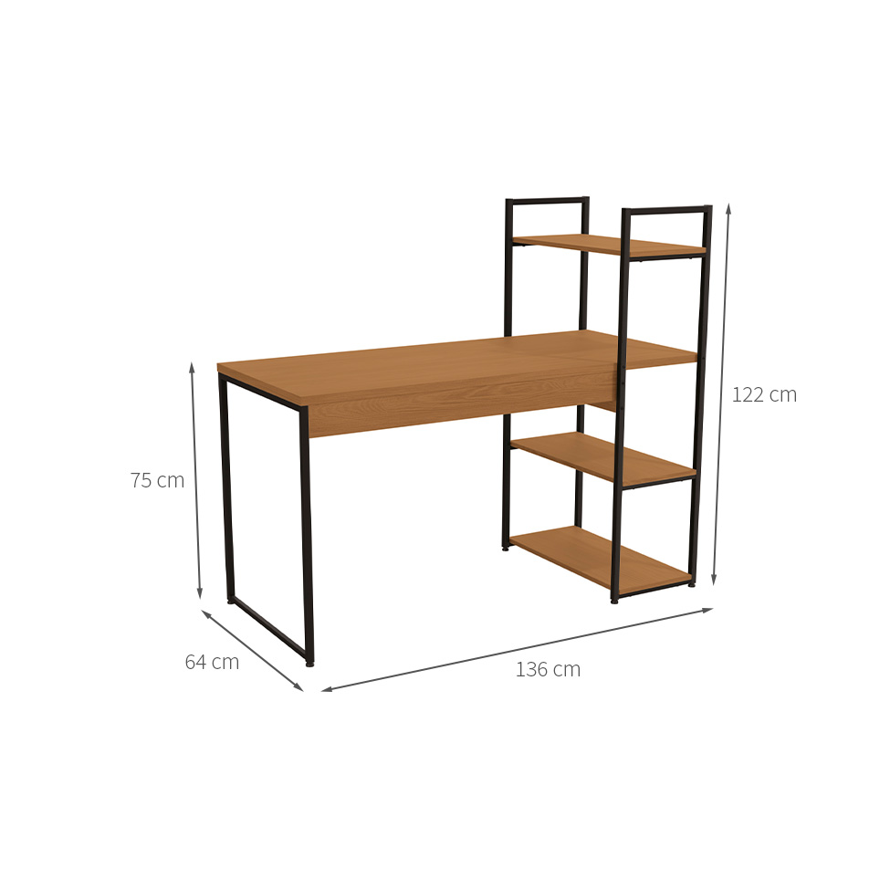 Mesa de Escritório com Estante Goya Canela e Preta