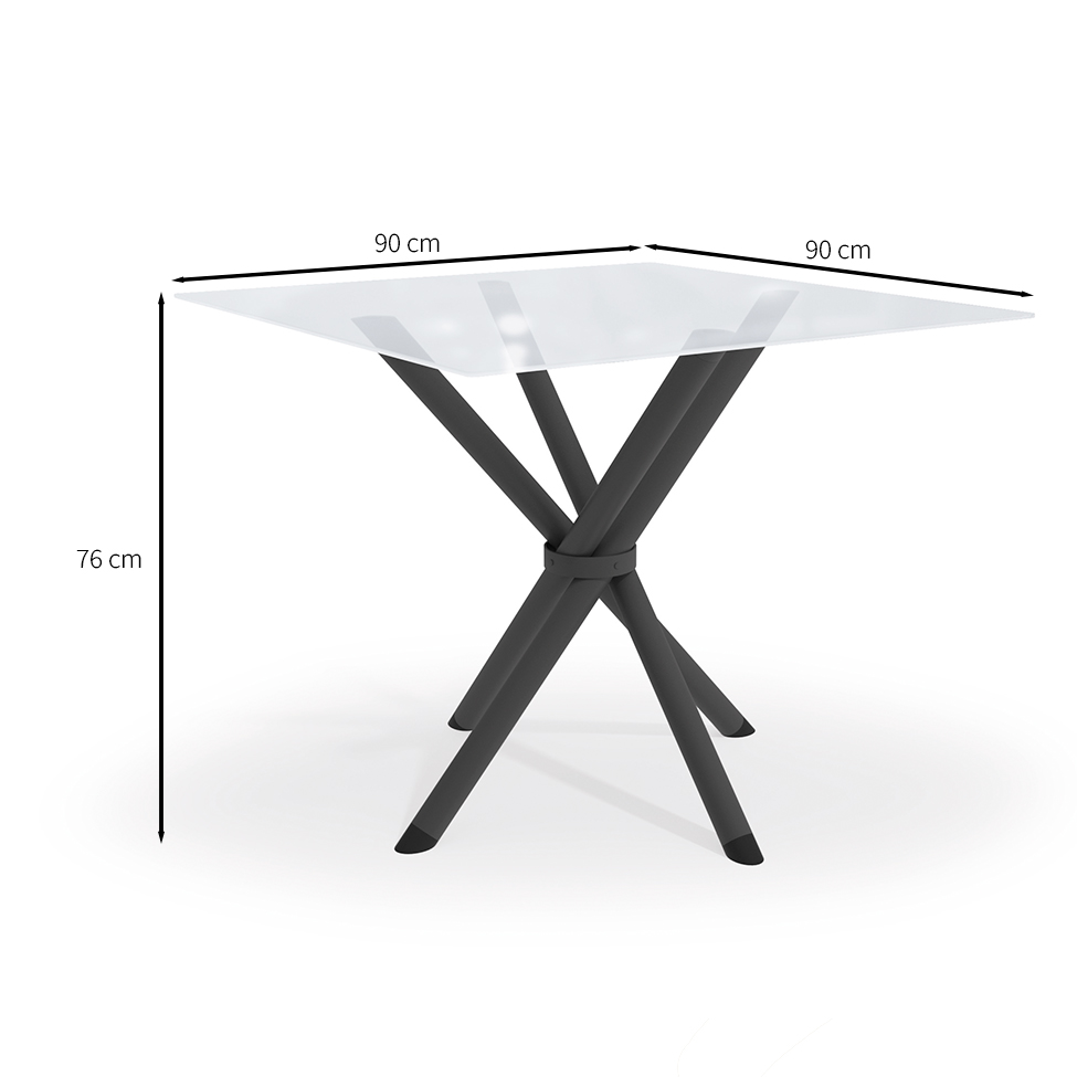 Mesa de Jantar Quadrada com Tampo de Vidro Volga Preto 90 cm