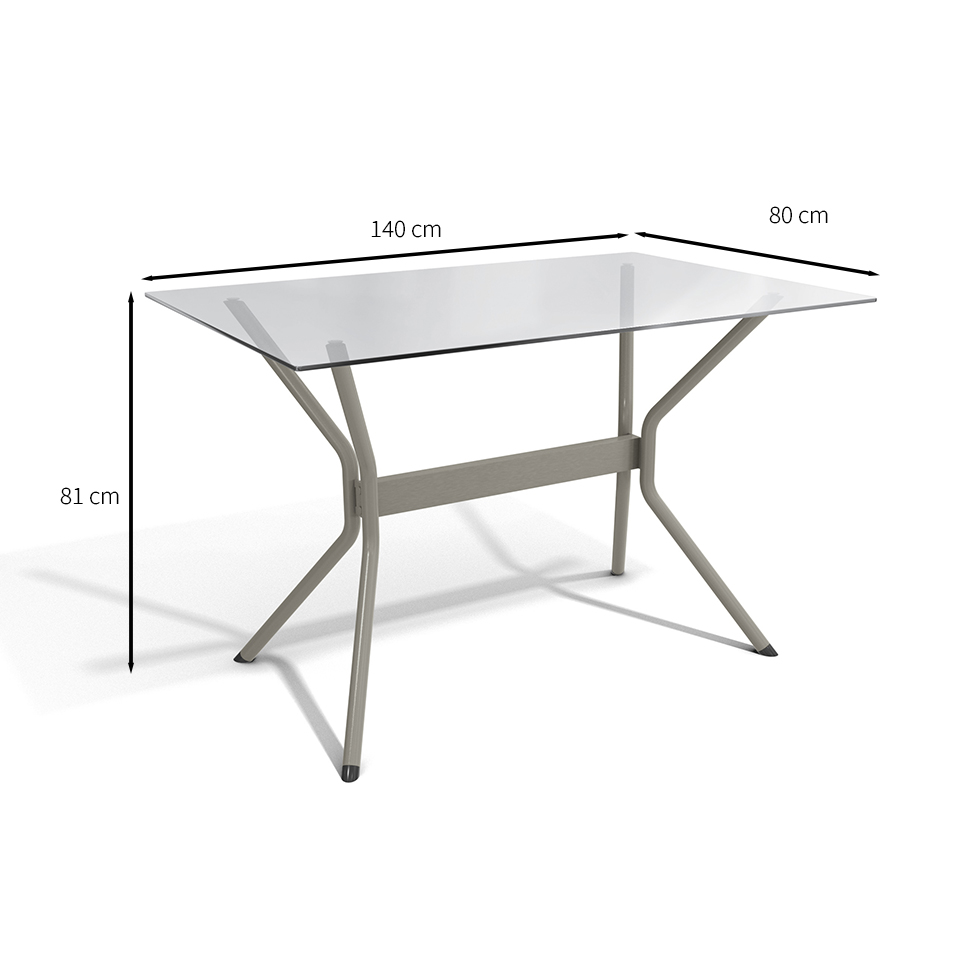 Mesa de Jantar Retangular com Tampo de Vidro  Loire Cinza 140 cm