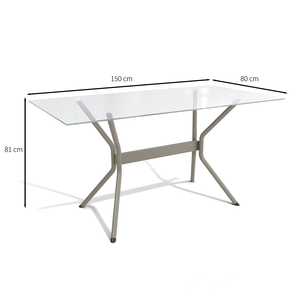 Mesa de Jantar Retangular com Tampo de Vidro  Loire Cinza 150 cm