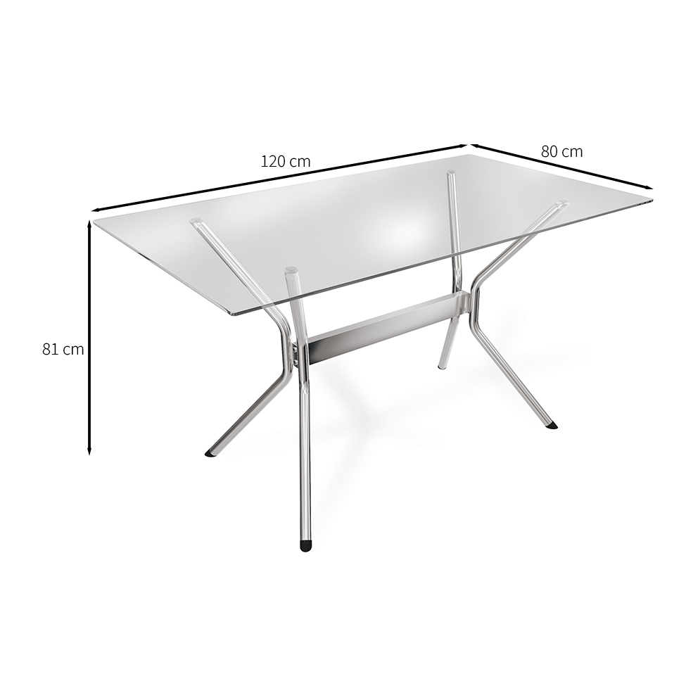 Mesa de Jantar Retangular com Tampo de Vidro  Loire Prata 120 cm