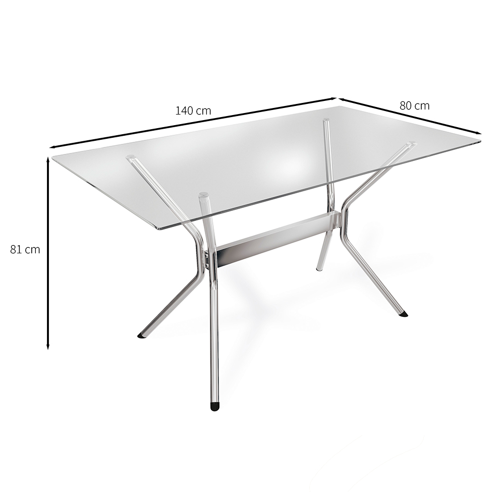 Mesa de Jantar Retangular com Tampo de Vidro  Loire Prata 140 cm
