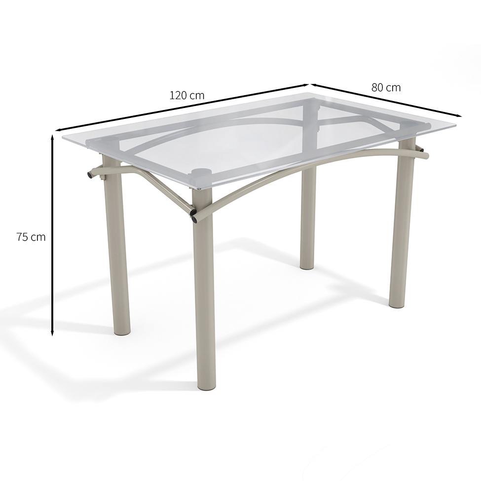 Mesa de Jantar Retangular com Tampo de Vidro Elba Cinza 120 cm