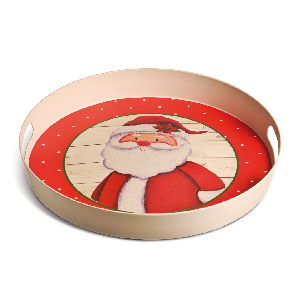 Bandeja de Natal Redonda Papai Noel Vermelha 40 cm