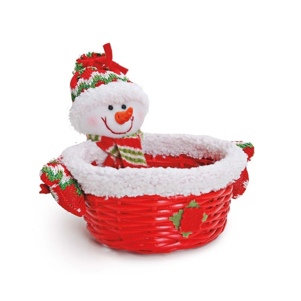 Cesta Boneco De Neve Vermelho Natal 14 X 5 Cm Cor Vermelho
