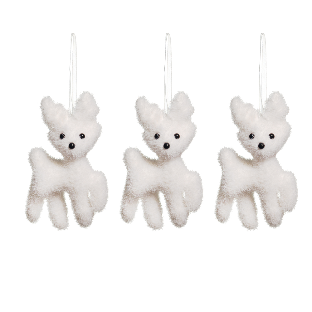 Conjunto com 3 Enfeites Natalinos Rena Branco