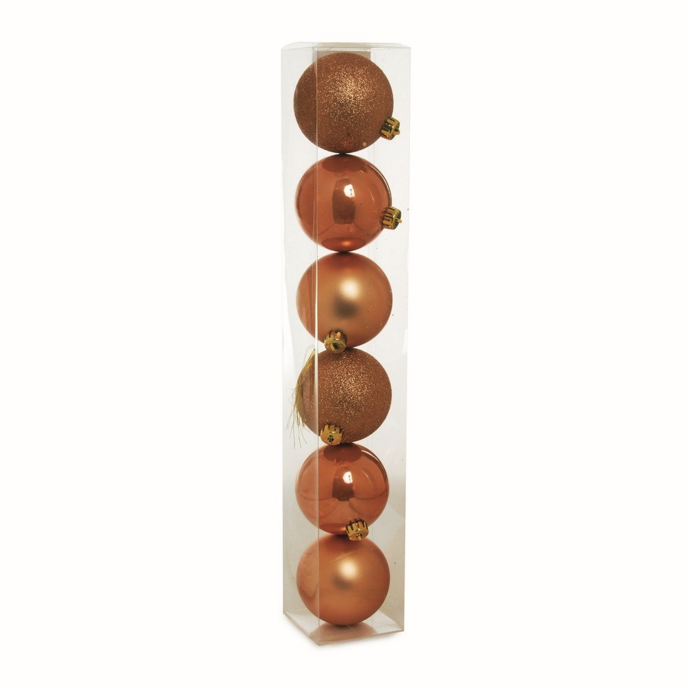 Conjunto com 6 Enfeites de Natal Bola Marrom 8 cm