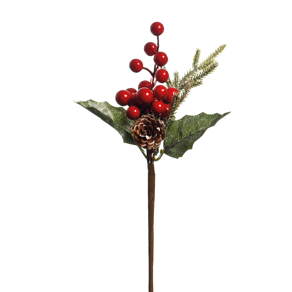 Enfeite Natalino Cereja e Pinha Verde e Vermelho 20 cm