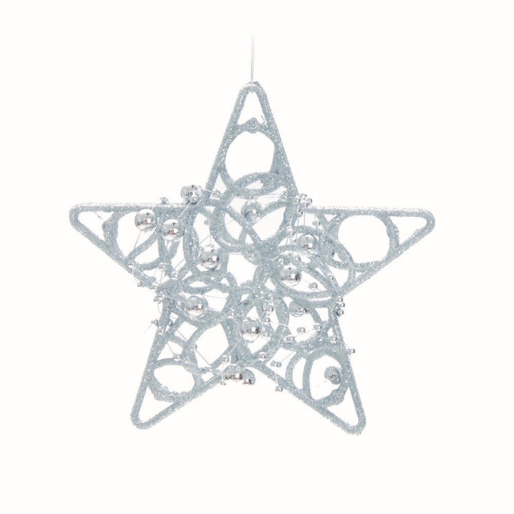Enfeite Pendurar Árvore Natal Estrela Glitter 2 Peças Prata