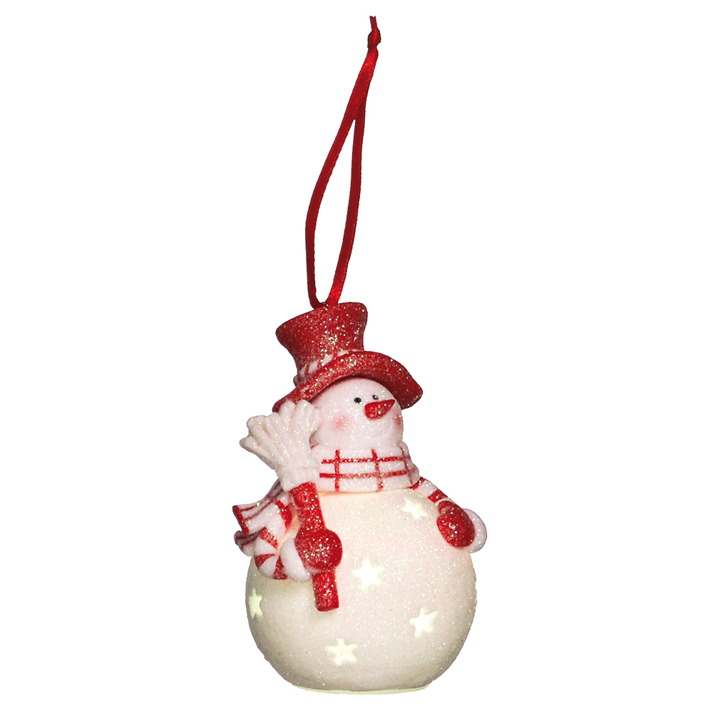 Enfeite de Natal Boneco de Neve Branco e Vermelho