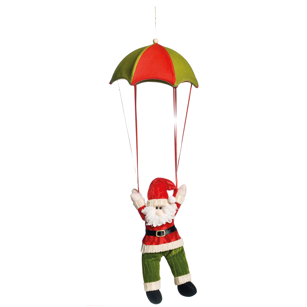 Enfeite de Natal Papai Noel Paraquedas Verde e Vermelho 60 cm