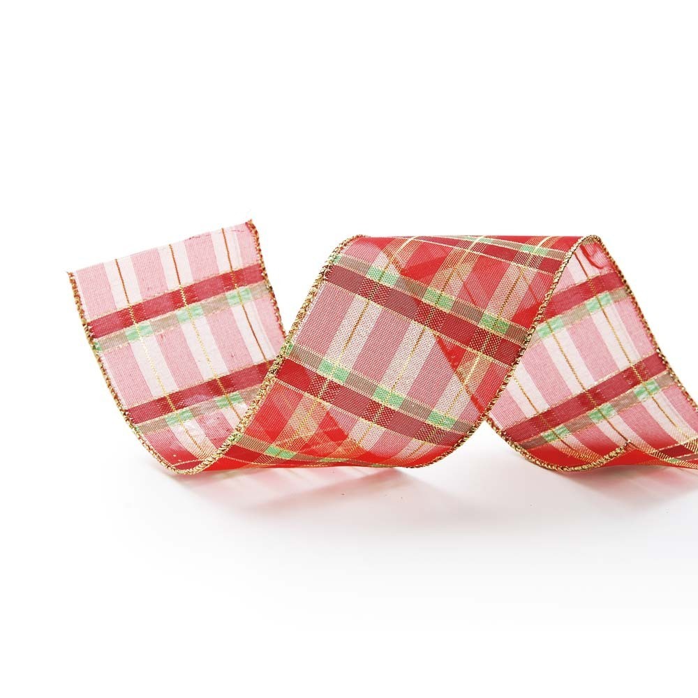 Fita De Natal Decoração Xadrez 6,3Cm Com 9,14M Cor Vermelha