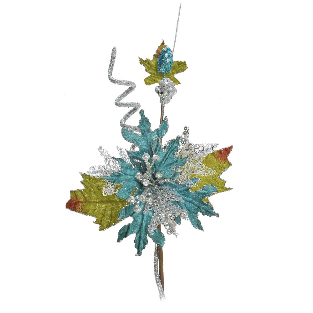 Flor Decoração Natal Para Árvore Natal 32Cm Azul Turquesa