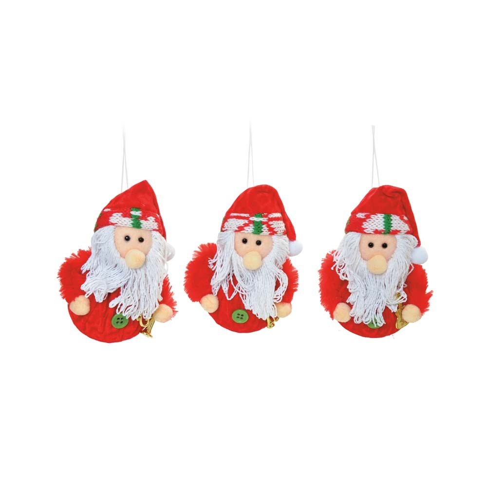 Papai Noel Decoração Árvore Natal 3 Peças 9x7Cm Vermelha