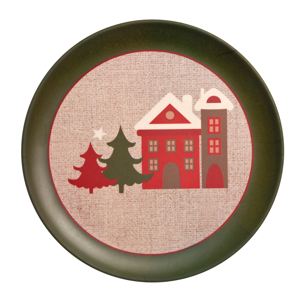 Prato Decorativo Natalino Pinheiro e Casinha Vermelho