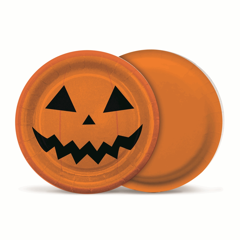 Prato Halloween Redondo Estampa Abóbora Laranja 18cm 8 Peças