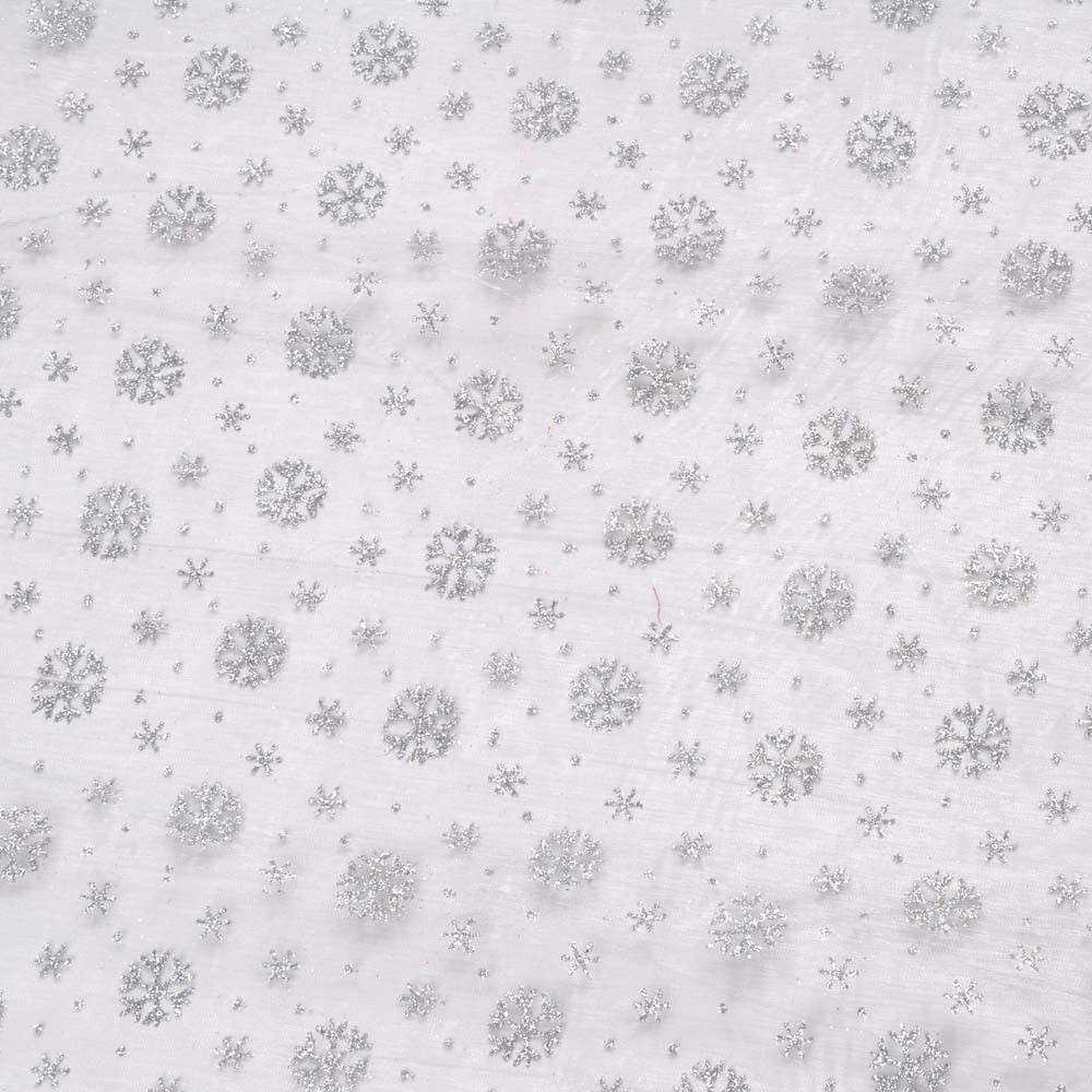 Tecido Decorativo Flocos de Neve Prateado