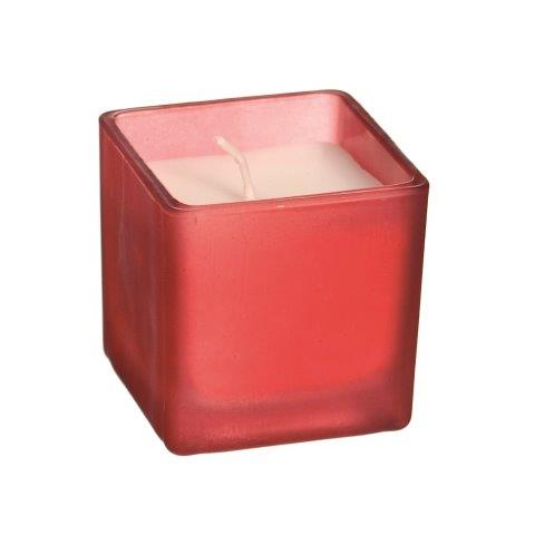 Vela Natalina Aromatizada Copo Vidro Quadrado Vermelho 5Cm