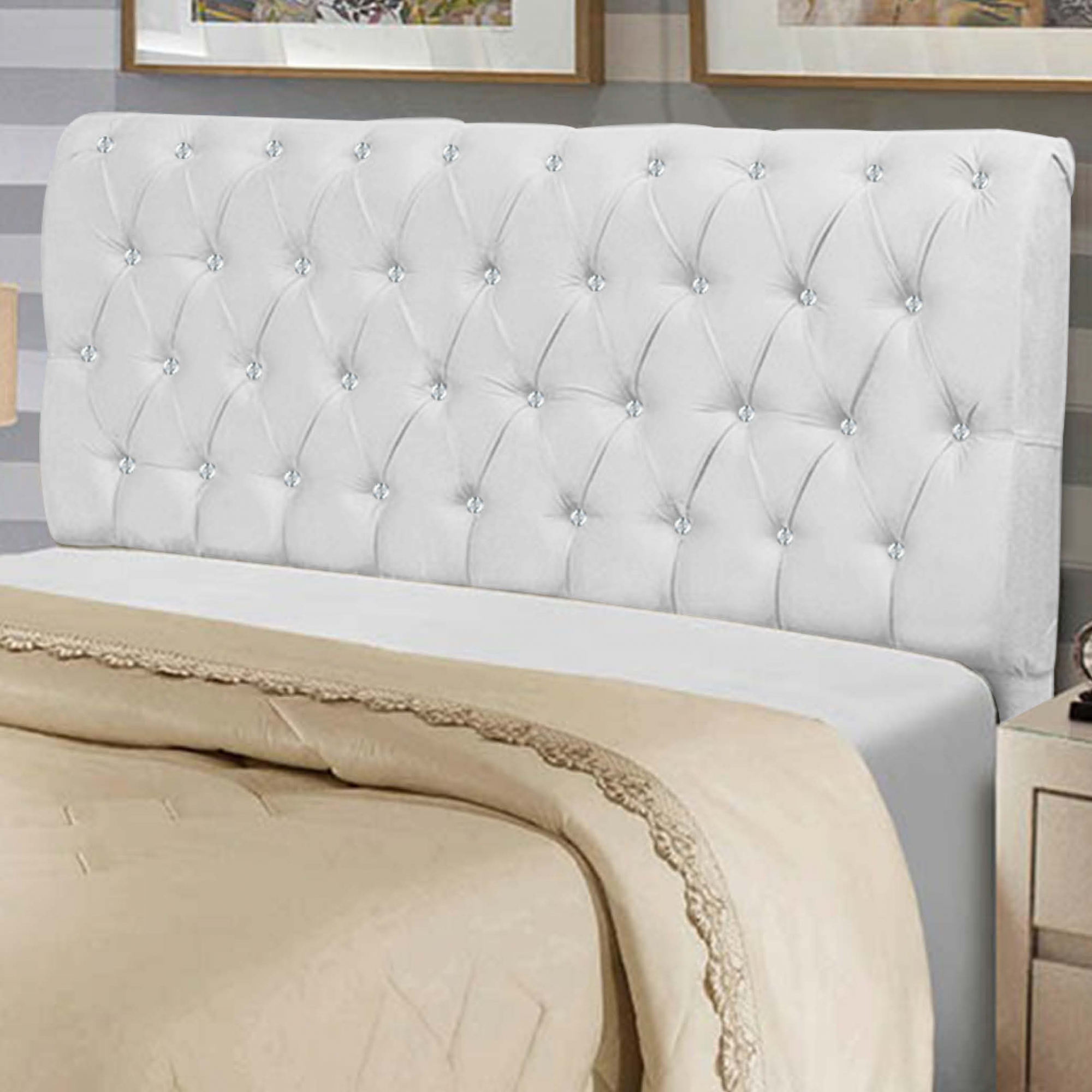 Cabeceira Estofada Maria 100CM Solteiro Strass Suede Branco - D A DECOR