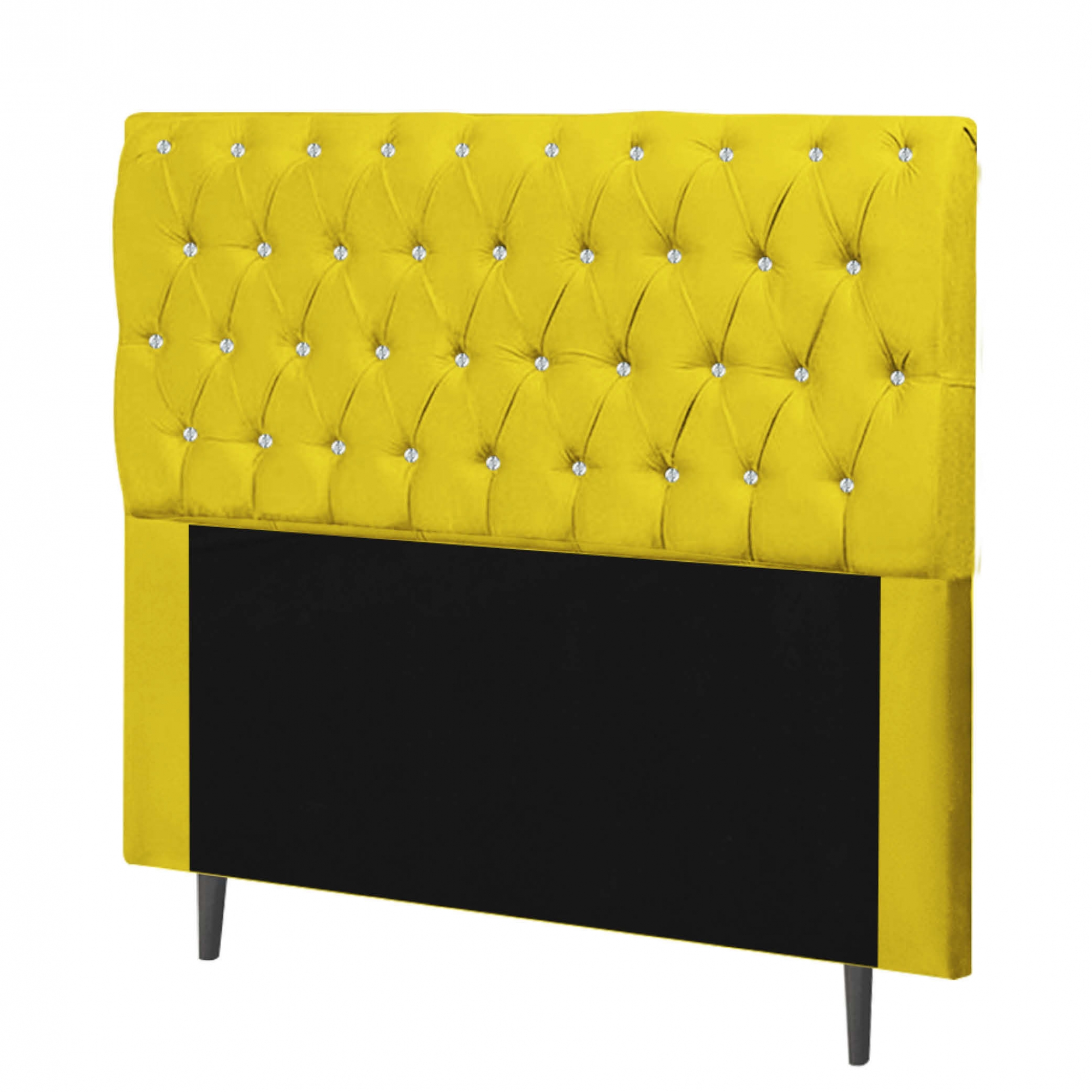 Cabeceira Estofada Paris 195CM King Strass Suede Amarelo - D A DECOR