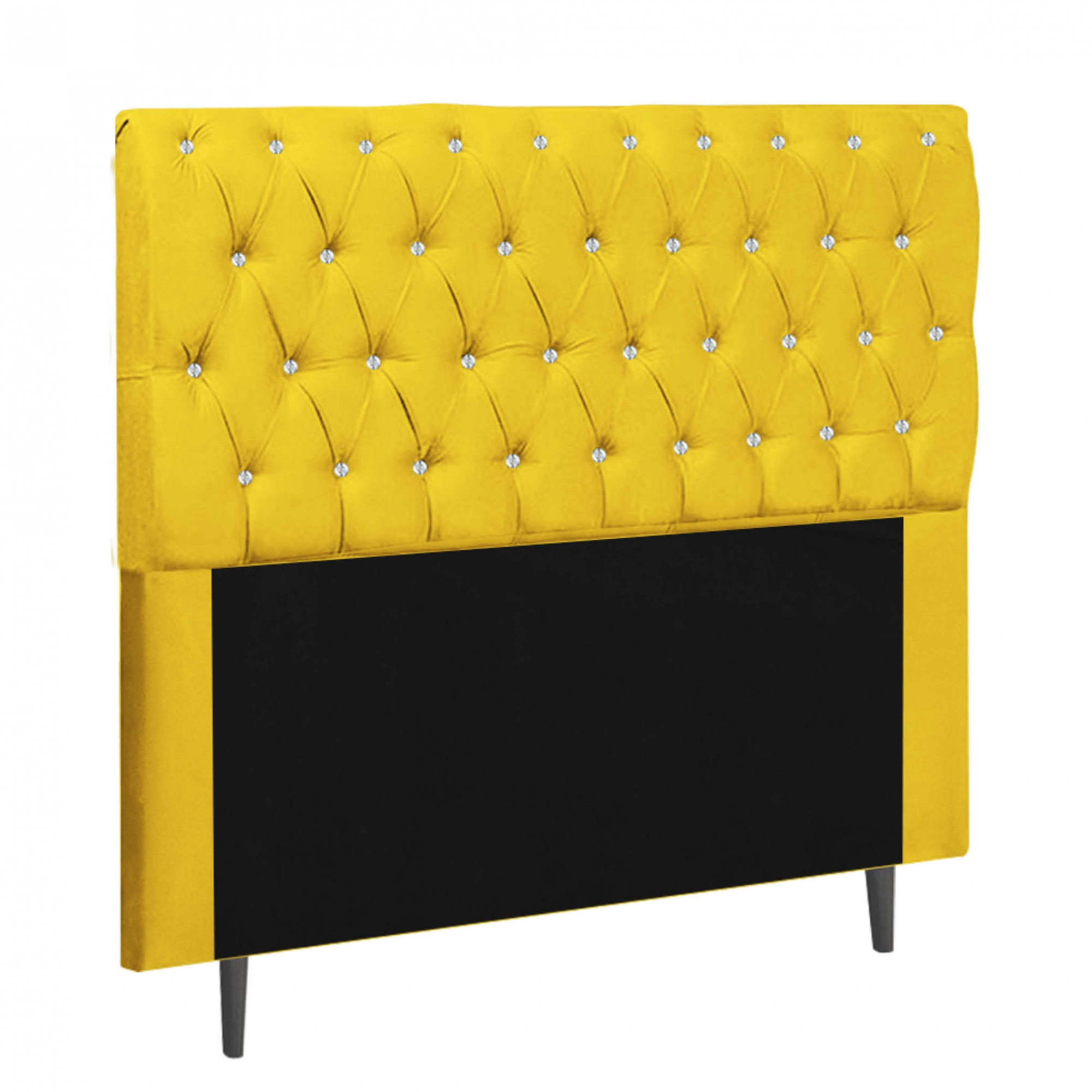 Cabeceira Estofada Paris 195CM King Strass Suede Amarelo - D A DECOR
